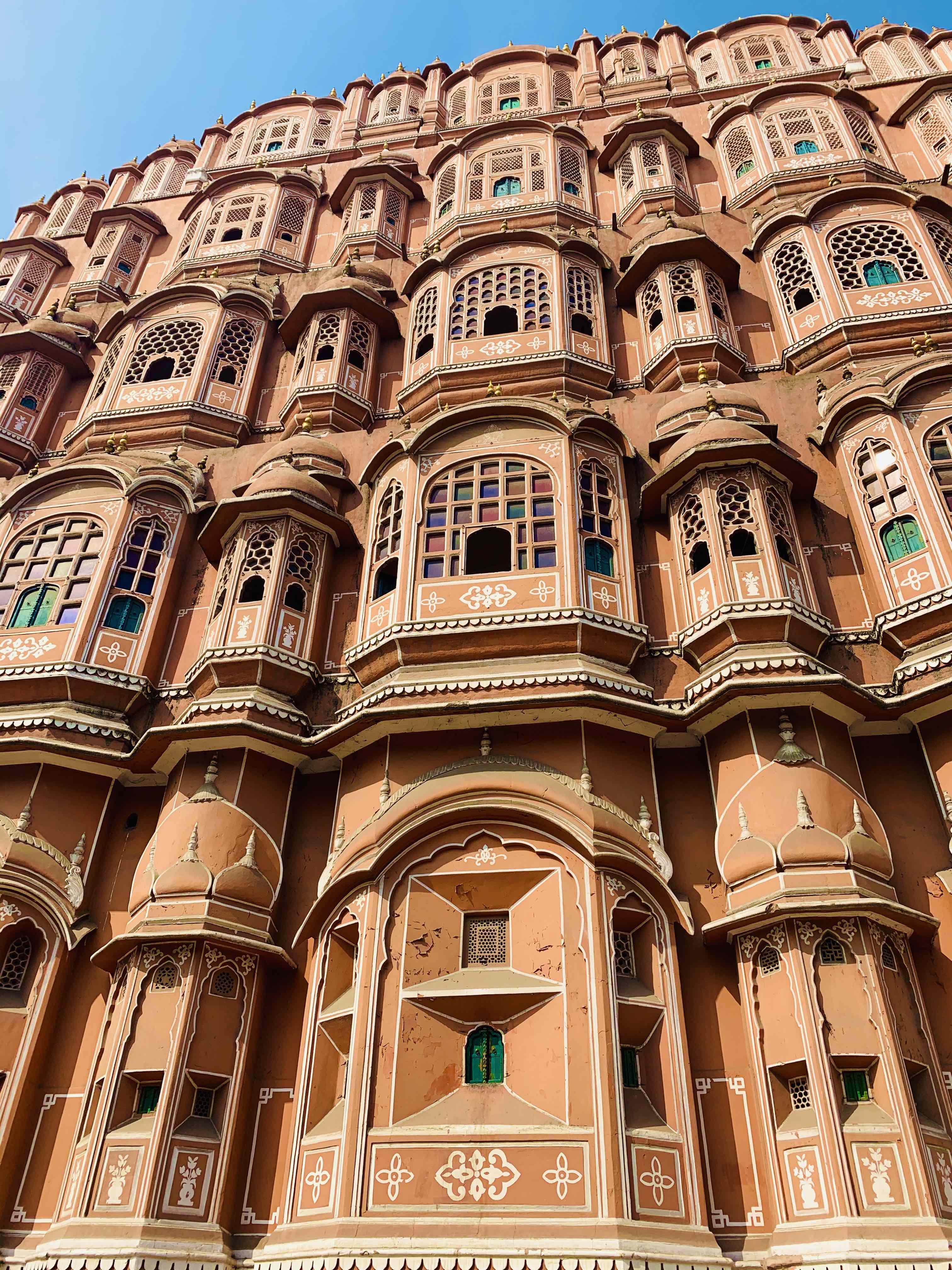 Hawa Mahal, the carved sandstone palace of Jaipur, at golden hour
